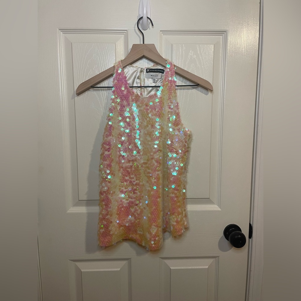 Milly Marie Sequin Tank Top in Pearl by Bergdorf Goodman Blouse Top Size 0